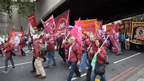 TUC march oct 2014 CWU BECTU trade union Video stock 105795476