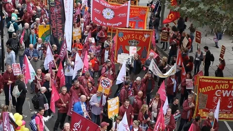 TUC march oct 2014 CWU2 Video stock 105795413