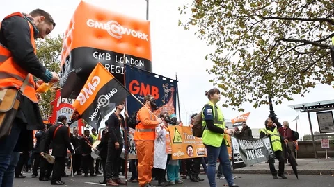 TUC march oct 2014 GMB trade union2 Video stock 105795451