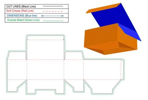 Tuck Top auto bottom lock or Snap Bottom Lock box dieline template and 3D ren Stock Illustration