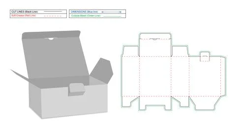 Tuck Top Snap Lock Bottom dieline template and 3D render box Illustrazione stock