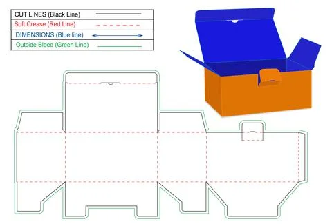 Tuck Top Snap Lock Bottom or auto bottom lock box dieline template and 3D ren Stock Illustration