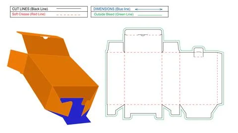 Tuck Top Snap Lock Bottom dieline template and 3D render box Stock Illustration