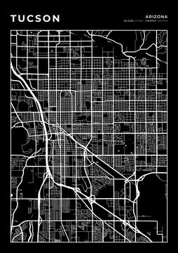 Tucson Map Wall Art Frame, Cartography Map Print, City Layout Map Stock Illustration