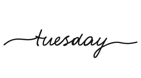 Tuesday, black hand drawn continuous line word. Day of week, work day. Vector Stock Illustration