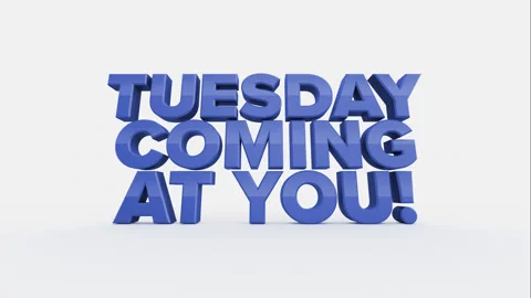 TUESDAY COMING AT YOU! 3D Text Falling on White Background Stock Footage 279933768