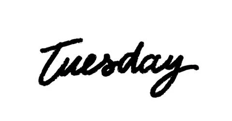 Tuesday handwriting vector ink. Black on white. Stock Illustration