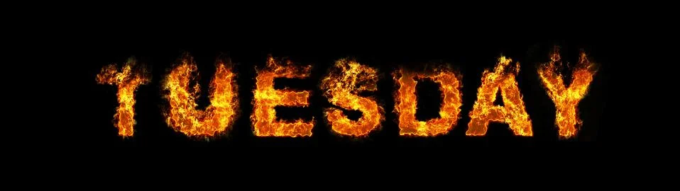Tuesday text on fire Stock Photos