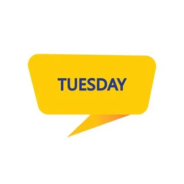 Tuesday - Yellow Speech Bubble. Button, Sign, Label, Icon, Tag, Badge. Illustrazione stock