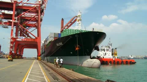 Tug Boat pushing a berthing ship 스톡 동영상 21060591