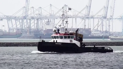  Tug in Harbour of Rotterdam Stock Footage 84760374