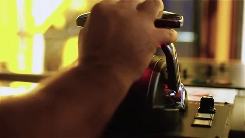 Tug master controls motors. Close-up of hands in a low light Video stock 71650411