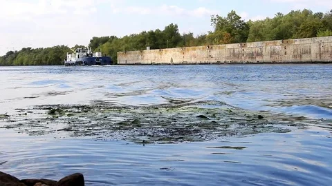 The tug moves along the canal Stock Footage