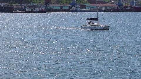 The tug is overtaking a catamaran Vídeo Stock 78091530