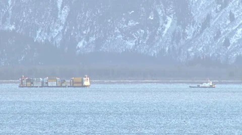 Tug Towing Container Barge 1 Stock Footage 8985673