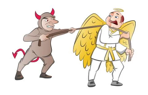 Tug-of-War Between a Devil and an Angel, illustration Stock Illustration