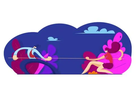 Tug of war. Man and woman are pulling rope Stock Illustration