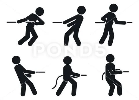 Tug of war pull icons set, simple style Stock Illustration