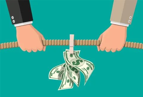 Tug of war. Two businessmen pulling rope for money Stock Illustration