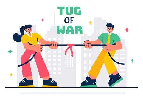 Tug of War Vector Illustration featuring People Pulling Opposite Ends of a .. Stock Illustration