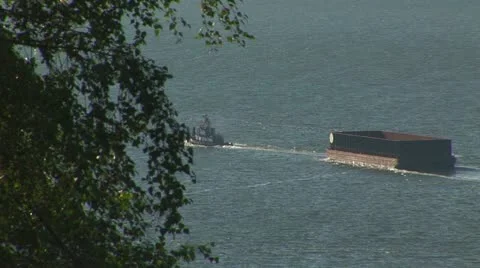 Tugboat with barge Stock Footage 22409676