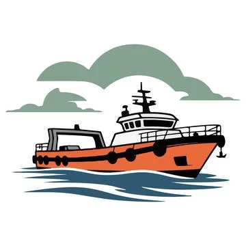 A tugboat navigating through stylized waves. Stock Illustration