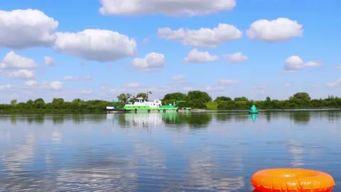 Tugboat. Navigation on the Neman river Stock Footage 220361351