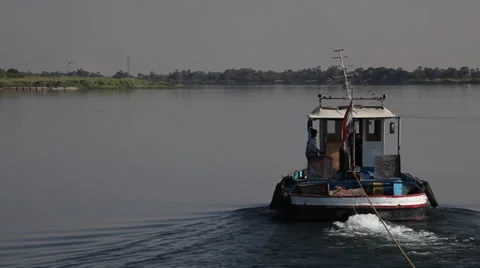 Tugboat on the Nile river, Egypt Stock Footage 34992466