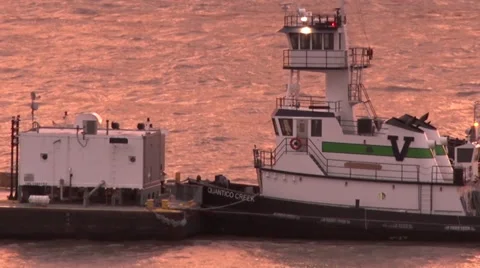 Tugboat Pushing a Barge Down the Hudson Stock Footage 35517337