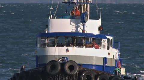 Tugboat Redoubt Pilothouse Crew close &amp; reverse zoom Stock Footage 8961082