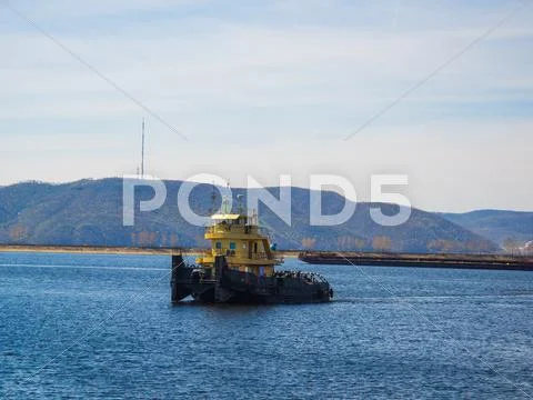 Tugboat on river Stock Photos