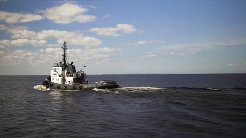 Tugboat sails to the sea Stock Footage 80097168