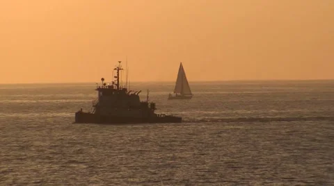 Tugboat sunset Stock Footage