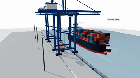 Tugboats assisting container ship berthing in harbor 3D animation seamless loop Stock Footage 339896688