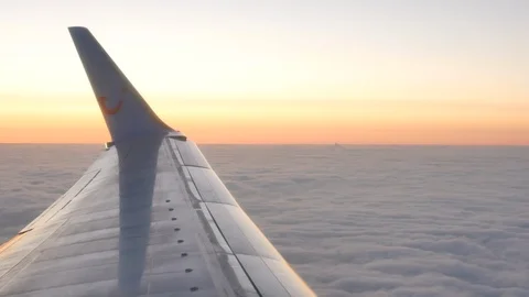 TUI airplane wing above the clouds at the sunrise Stock Footage 115114067