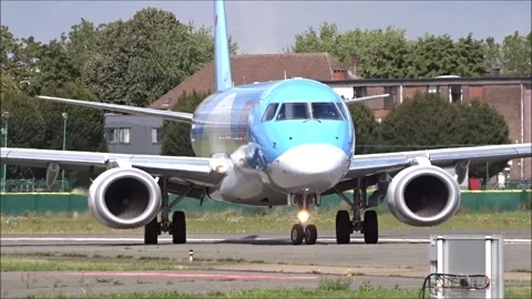 TUI Belgium Embraer E190 Close-Up Taxiing at Small/Regional Airport Stock Footage 158688564