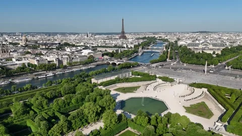 Tuileries Gardens At Paris Ile De France France. Aerial View Of A Bustling City Stock Footage 309515519