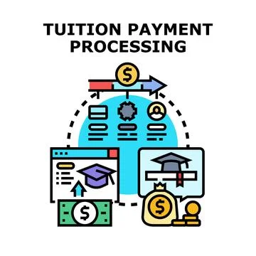 Tuition payment processing system receiving school fees Stock Illustration