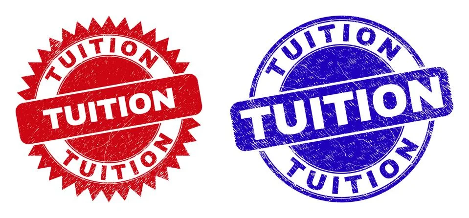 TUITION Rounded and Rosette Watermarks with Grunge Texture Stock Illustration