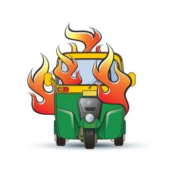 Tuk tuk on fire Stock Illustration