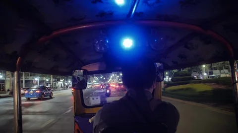 Tuk Tuk Ride in Bangkok At Night Stock Footage