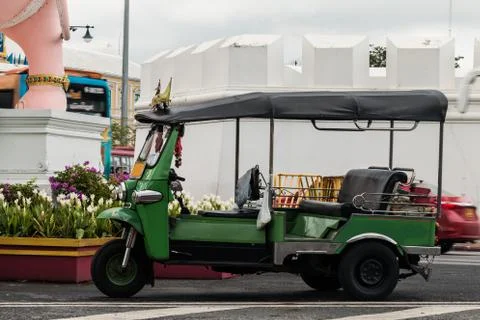 Tuk tuks lined up in a side ally in bangkok Stock Photos