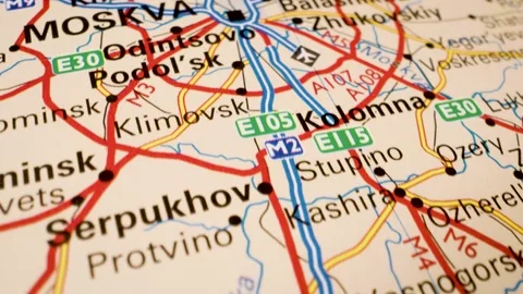 Tula and moscow map camera glide highlighting travel path across central russia Stock Footage 340106821