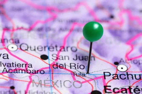 Tula pinned on a map of Mexico Stock Photos