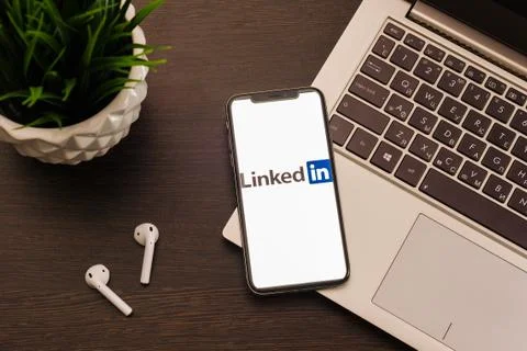 Tula, Russia - May 24,2019: Apple iPhone X with Linkedin application on the s Stock Photos