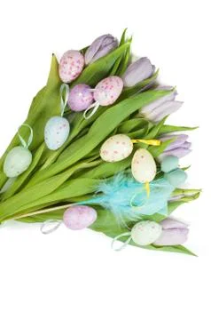 Tulip bouquet and Easter eggs Фото