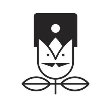 Tulip with face in black Stock Illustration