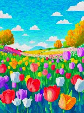 Tulip field Stock Illustration