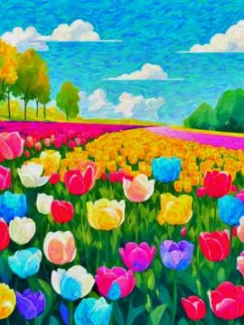 Tulip field Stock Illustration