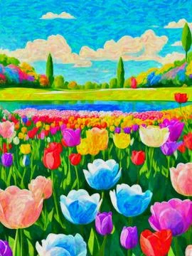 Tulip field Stock Illustration